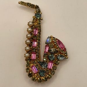 Vintage Original by Robert Saxophone Instrument Rhinestone Brooch